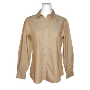 Nina McLemore Poplin Shirt Womens Size 6 Brown Long Sleeve Button Up